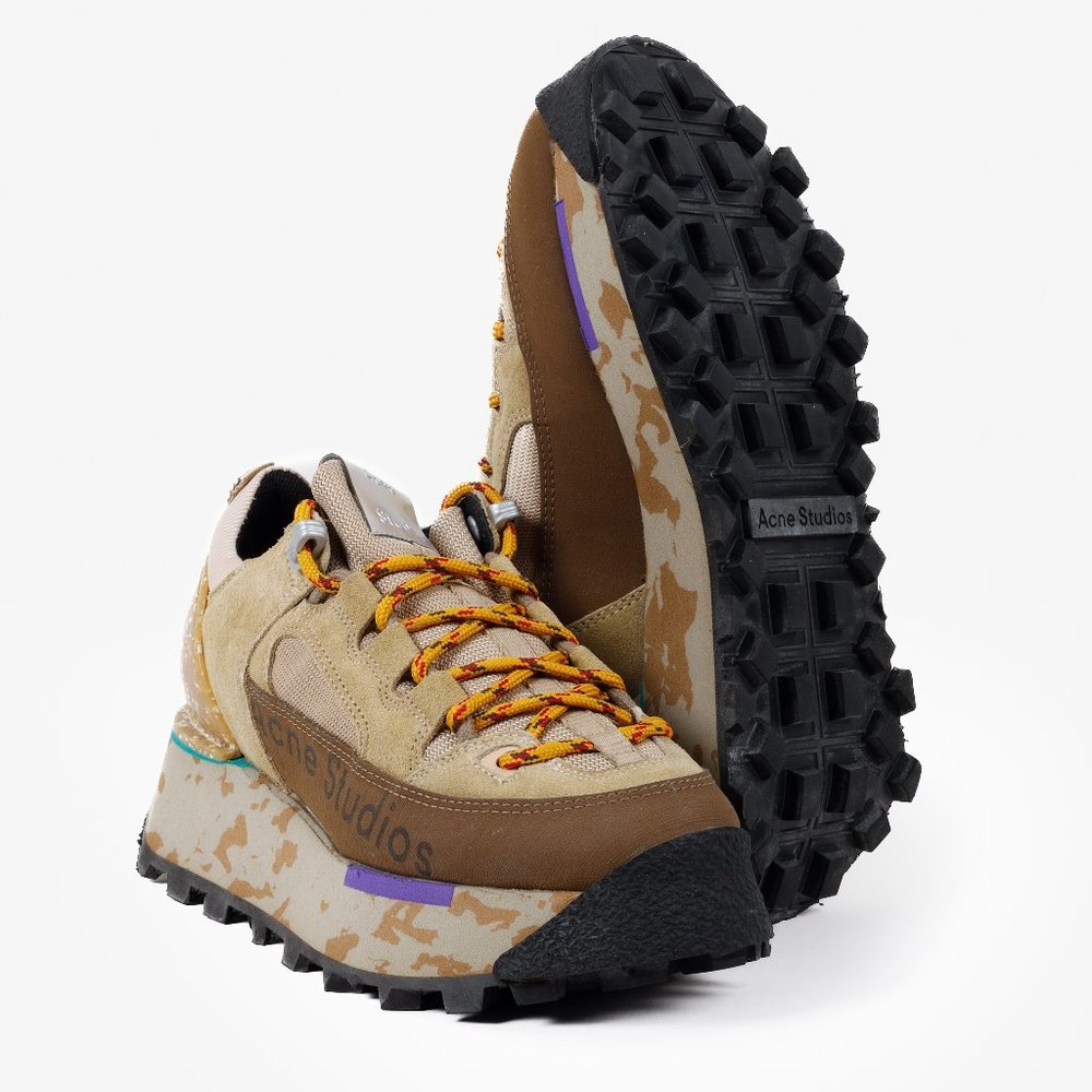 Acne Studios Berton Beige Suede Platform Hiking Sneakers